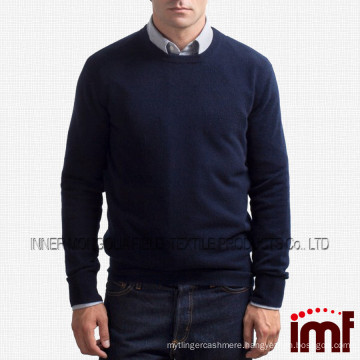 100% Cashmere Plain Crew Neck Police Sweater - Navy Blue